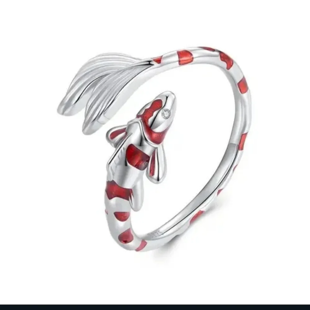 NWT Beautiful Boho Silver & Red Koi Fish 7 Wrap Around Ring!!